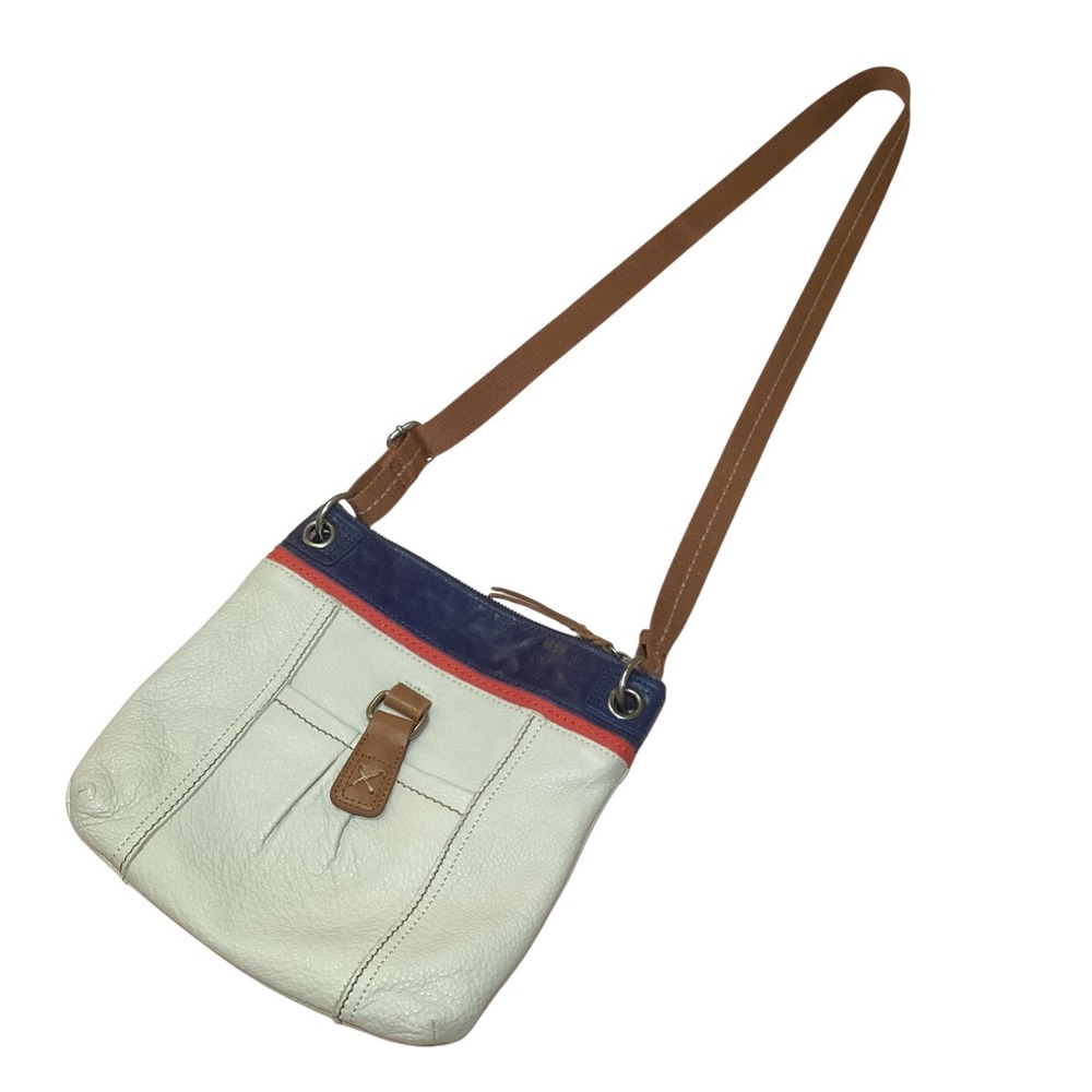 The Sak Kendra Leather Crossbody Bag Cream Navy Red Tri-Color Small Purse